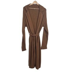 Margaret O'Leary Merino Wool Blend Long Duster Cardigan Belted Brown Medium